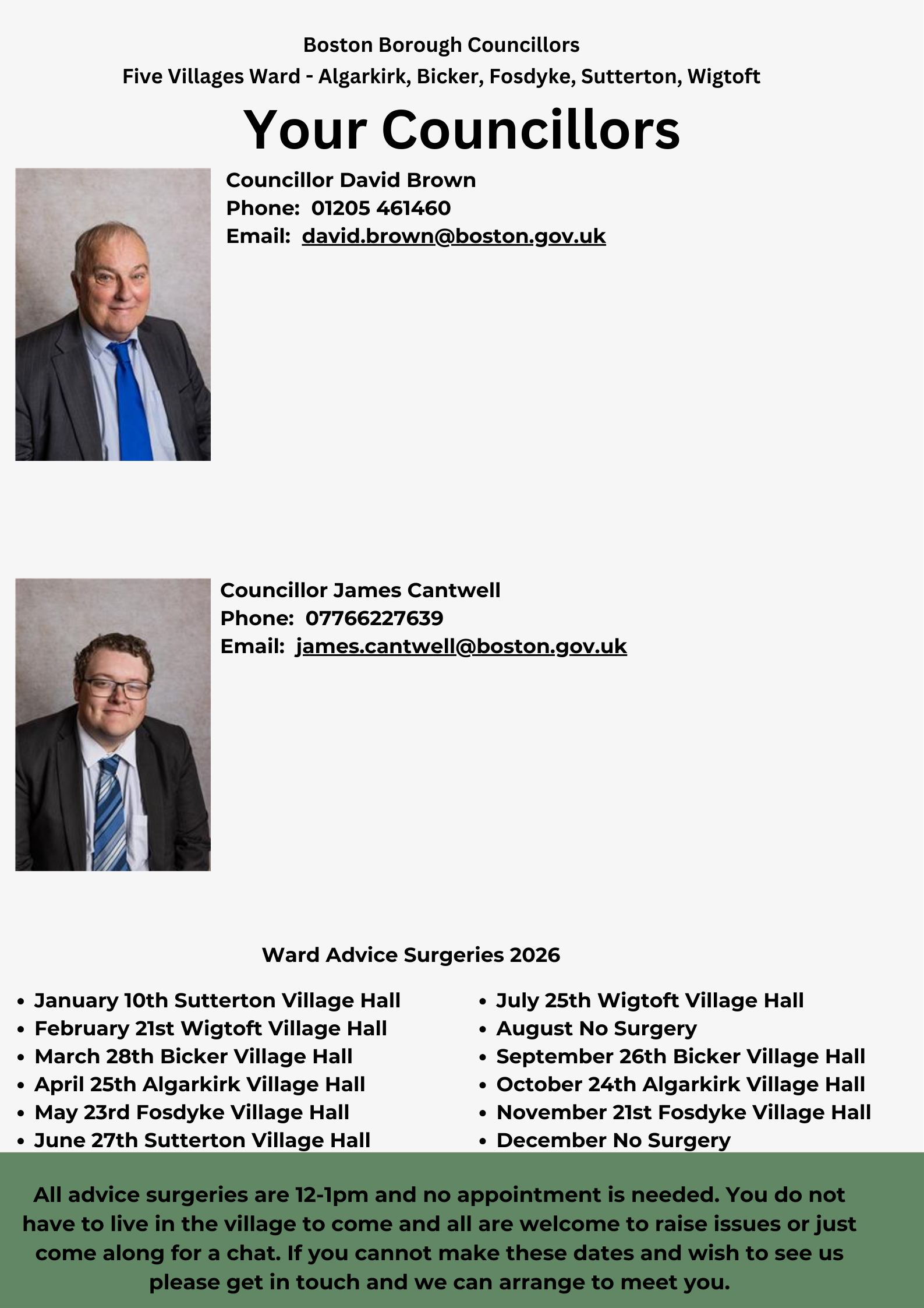 Borough Councillor Surgery Dates 2026 